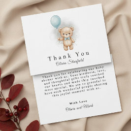 Baby Shower for Boy Blue Balloon Teddy Bear Bedankkaart