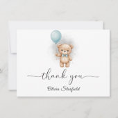 Baby Shower for Boy Blue Balloon Teddy Bear  Bedankkaart (Voorkant)