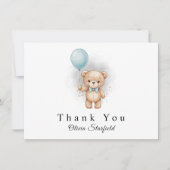 Baby Shower for Boy Blue Balloon Teddy Bear Bedankkaart (Voorkant)