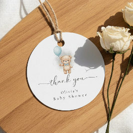 Baby Shower for Boy Blue Balloon, Teddy Bear & Bow Bedankjes Labels