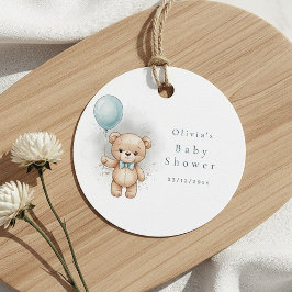 Baby Shower for Boy Blue Balloon, Teddy Bear & Bow Bedankjes Labels