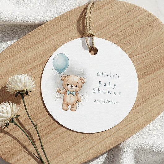 Baby Shower for Boy Blue Balloon, Teddy Bear & Bow Bedankjes Labels