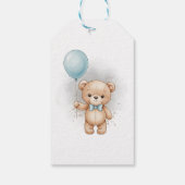 Baby Shower for Boy Blue Balloon, Teddy Bear & Bow Cadeaulabel (Achterkant)