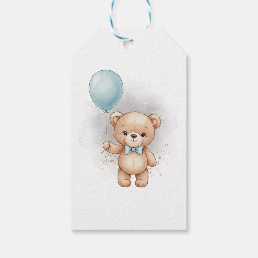 Baby Shower for Boy Blue Balloon, Teddy Bear & Bow Cadeaulabel (Achterkant)