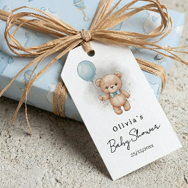 Baby Shower for Boy Blue Balloon, Teddy Bear & Bow Cadeaulabel