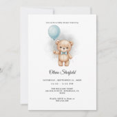 Baby Shower for Boy Blue Balloon, Teddy Bear & Bow Kaart (Voorkant)