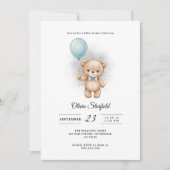 Baby Shower for Boy Blue Balloon, Teddy Bear & Bow Kaart (Voorkant)