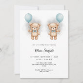 Baby Shower for Boy Blue Balloon, Teddy Bear & Bow Kaart (Voorkant)