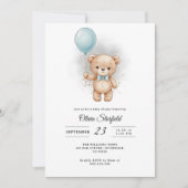 Baby Shower for Boy Blue Balloon, Teddy Bear & Bow Kaart (Voorkant)