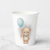 Baby Shower for Boy Blue Balloon, Teddy Bear & Bow Papieren Bekers (Achterkant)