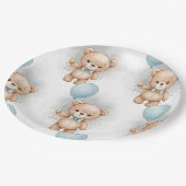 Baby Shower for Boy Blue Balloon , Teddy Bear Bow Papieren Bordje (Gekanteld)