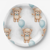 Baby Shower for Boy Blue Balloon , Teddy Bear Bow Papieren Bordje (Voorkant)