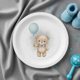 Baby Shower for Boy Blue Balloon , Teddy Bear Bow Papieren Bordje