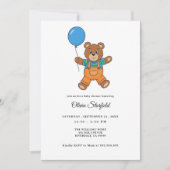 Baby Shower for Boy Blue Balloon Teddy Bear   Kaart (Voorkant)