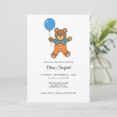 Baby Shower for Boy Blue Balloon Teddy Bear   Kaart (Staand voorkant)