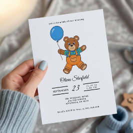 Baby Shower for Boy Blue Balloon, Teddy Bear  Kaart