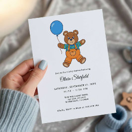 Baby Shower for Boy Blue Balloon Teddy Bear   Kaart