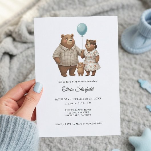 Baby Shower for Boy Blue Balloon, Teddy Bear  Kaart