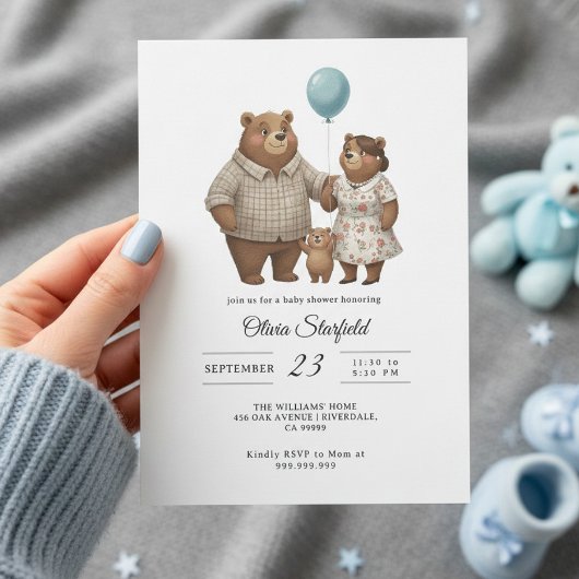 Baby Shower for Boy Blue Balloon, Teddy Bear  Kaart