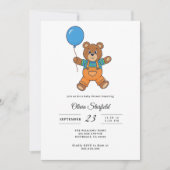 Baby Shower for Boy Blue Balloon, Teddy Bear   Kaart (Voorkant)