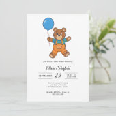Baby Shower for Boy Blue Balloon, Teddy Bear   Kaart (Staand voorkant)
