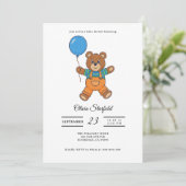Baby Shower for Boy Blue Balloon, Teddy Bear  Kaart (Staand voorkant)