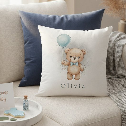 Baby Shower for Boy – Blue Balloon Teddy Bear Kussen
