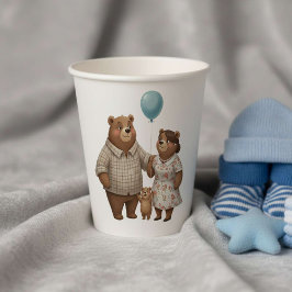 Baby Shower for Boy Blue Balloon Teddy Bear Paper Papieren Bekers