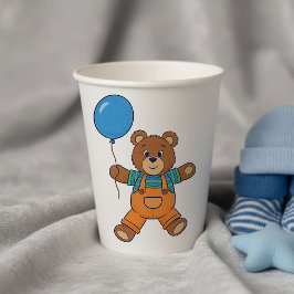 Baby Shower for Boy Blue Balloon Teddy Bear  Papieren Bekers
