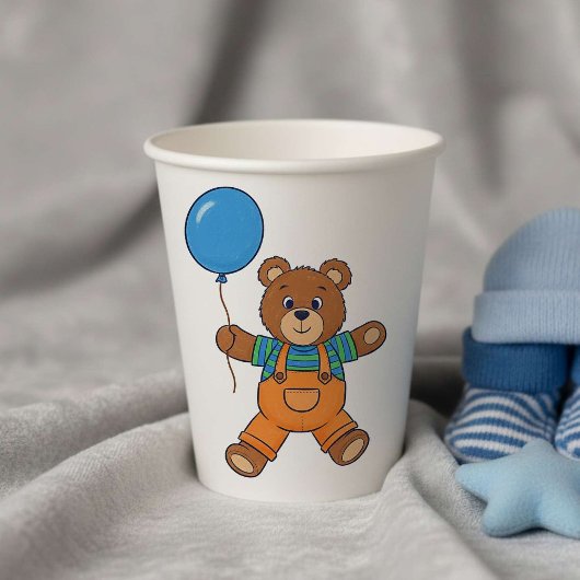 Baby Shower for Boy Blue Balloon Teddy Bear  Papieren Bekers