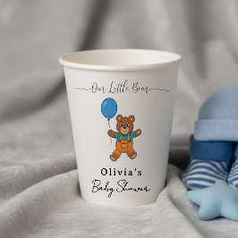 Baby Shower for Boy Blue Balloon Teddy Bear  Papieren Bekers