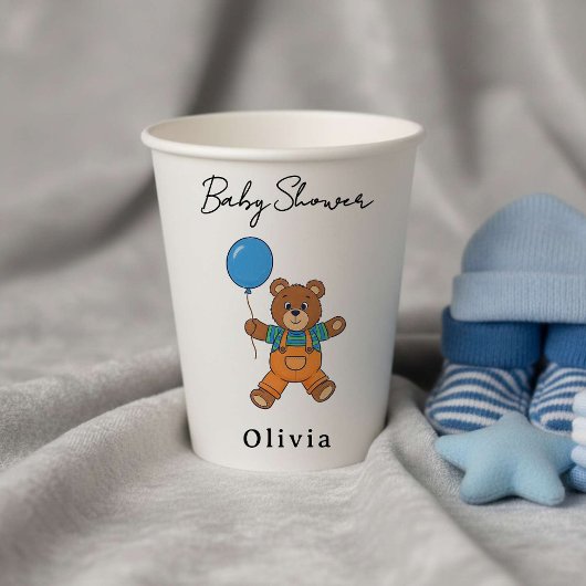 Baby Shower for Boy Blue Balloon Teddy Bear Papieren Bekers