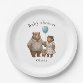 Baby Shower for Boy Blue Balloon Teddy Bear Papieren Bordje (Voorkant)