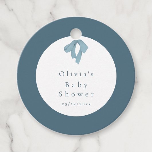 Baby Shower for Boy – Blue Bow , Customizable  Bedankjes Labels (Voorkant)