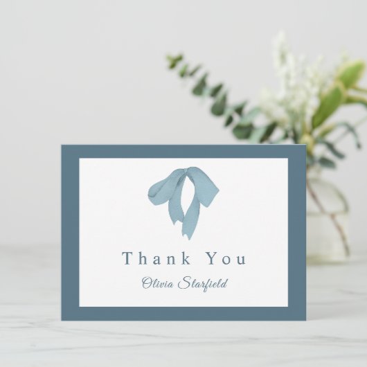 Baby Shower for Boy – Blue Bow , Customizable Bedankkaart (Staand voorkant)
