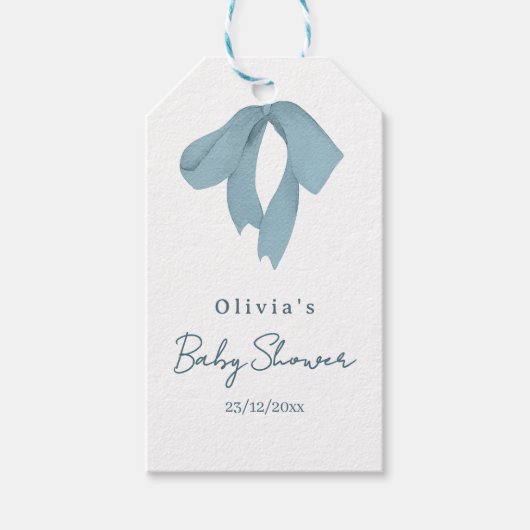 Baby Shower for Boy – Blue Bow , Customizable Cadeaulabel (Voorkant)