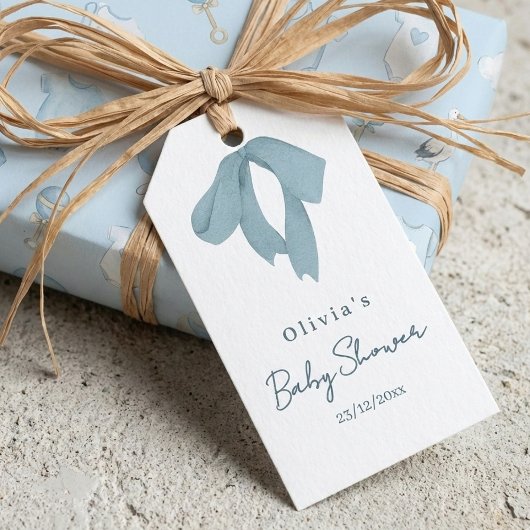 Baby Shower for Boy – Blue Bow , Customizable Cadeaulabel