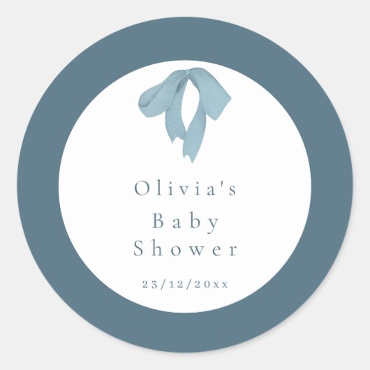 Baby Shower for Boy Blue Bow , Customizable  Ronde Sticker (Voorkant)