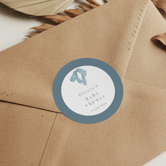 Baby Shower for Boy Blue Bow , Customizable  Ronde Sticker