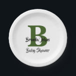 Baby shower Forest Green Monogram Oerwoud Thema Papieren Bordje<br><div class="desc">Ontworpen met tekst sjablonen voor monogrammed initiaal & naam die u kunt aanpassen! Geweldig voor het baby shower feest,  maar je kunt de tekst ook bewerken voor een ander evenement!</div>