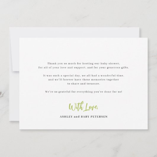 Baby shower foto aangepast modern script bedankkaart (Achterkant)