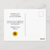 Baby shower foto eenvoudige zonnebloem dank u briefkaart (Achterkant)