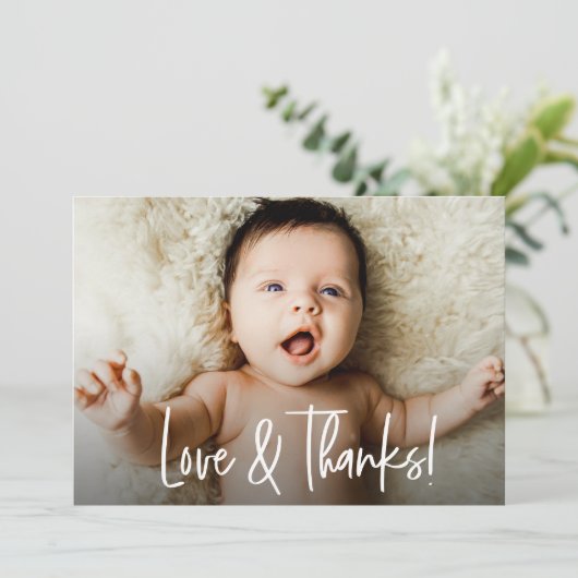 Baby shower foto Liefde en Bedankt handlettering (Staand voorkant)