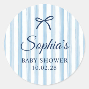 Baby Shower Foto met Bleekblauwe Geschilderde Stre Ronde Sticker