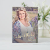 Baby shower foto modern liefde en dank script bedankkaart (Staand voorkant)