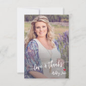 Baby shower foto modern liefde en dank script bedankkaart (Voorkant)