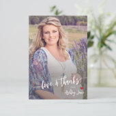Baby shower foto modern liefde en dank script bedankkaart (Staand voorkant)