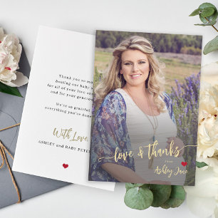 Baby shower foto modern liefde en dank script bedankkaart