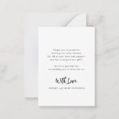 Baby shower foto modern script dank u notitiekaartje (Achterkant)