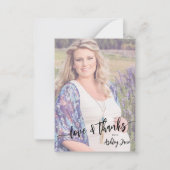 Baby shower foto modern script dank u notitiekaartje (Voorkant)